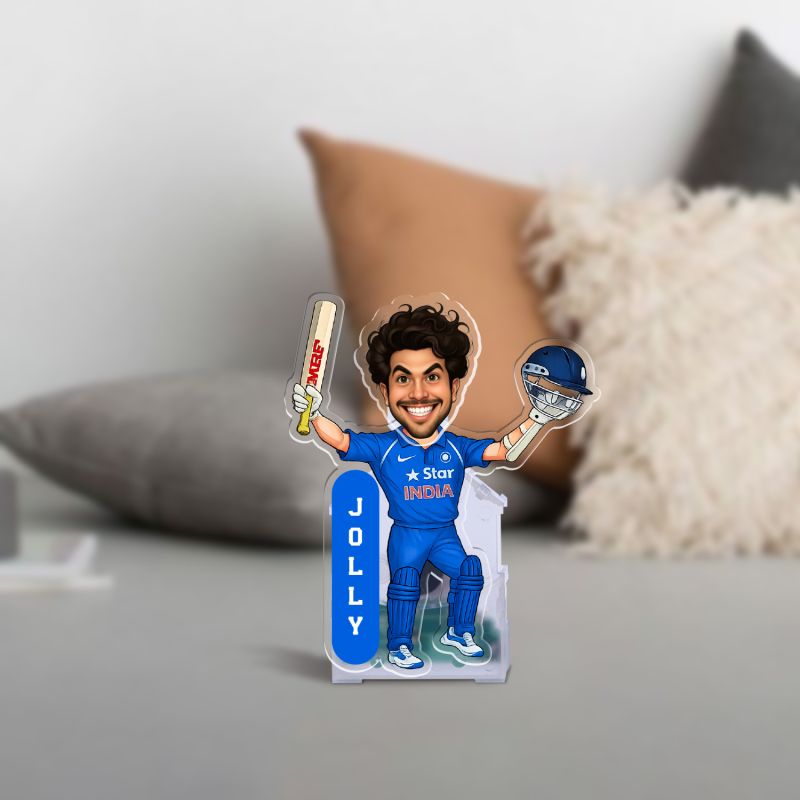 Personalized Cricket Theme Bobblehead Caricature Solar Powered Moving Head for for Living Room, Car Dashboard, Home, Office Desk Gift for Cricket Player & Fans Sports Theme Gift